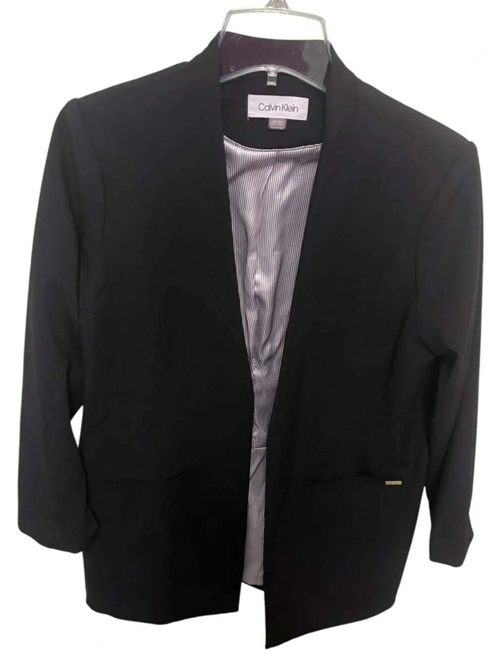 Calvin Klein Open Front Blazer Contrast Lining Tailored Chic Jacket